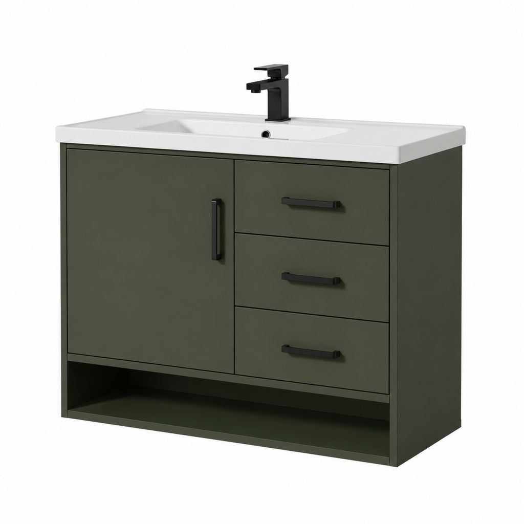 Set mobile bagno con lavabo rettangolare verde oliva in MDF e ceramica 100 x 46 x 85 cm