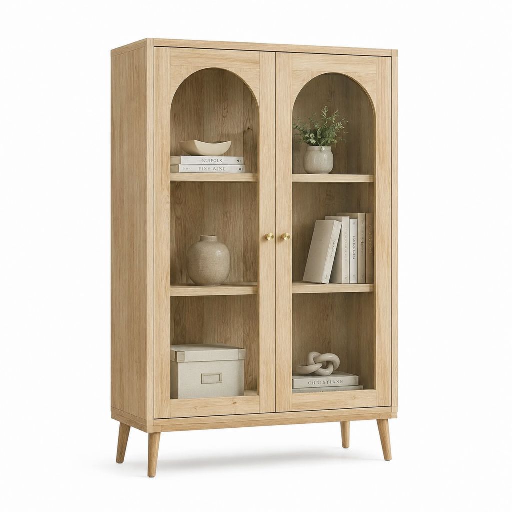 Vetrina soggiorno a 2 ante in MDF impiallacciato rovere naturale rettangolare 100 x 40 x 180 cm