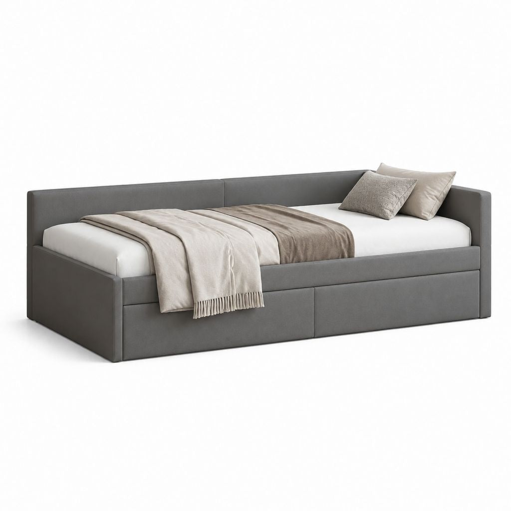 Letto singolo con cassetti grigio in poliestere rettangolare 90 x 200 cm