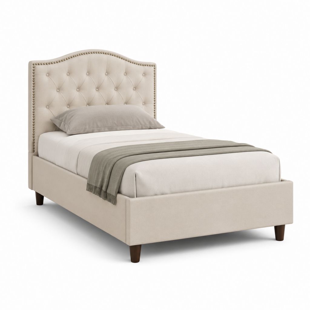 Letto singolo con testiera imbottita beige in poliestere 90 x 190 cm