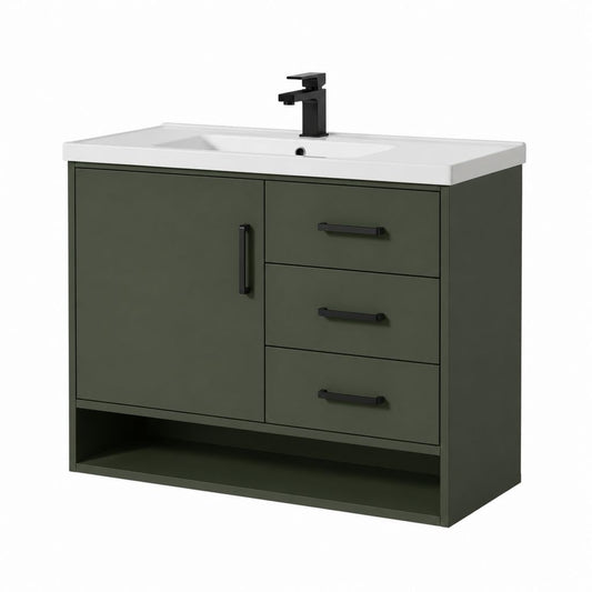 Set mobile bagno con lavabo rettangolare verde oliva in MDF e ceramica 100 x 46 x 85 cm