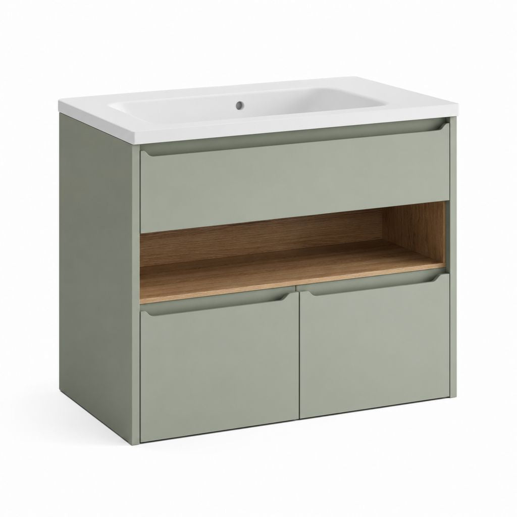 Mobile bagno con lavabo integrato verde salvia in MDF rettangolare 80 x 46 x 85 cm