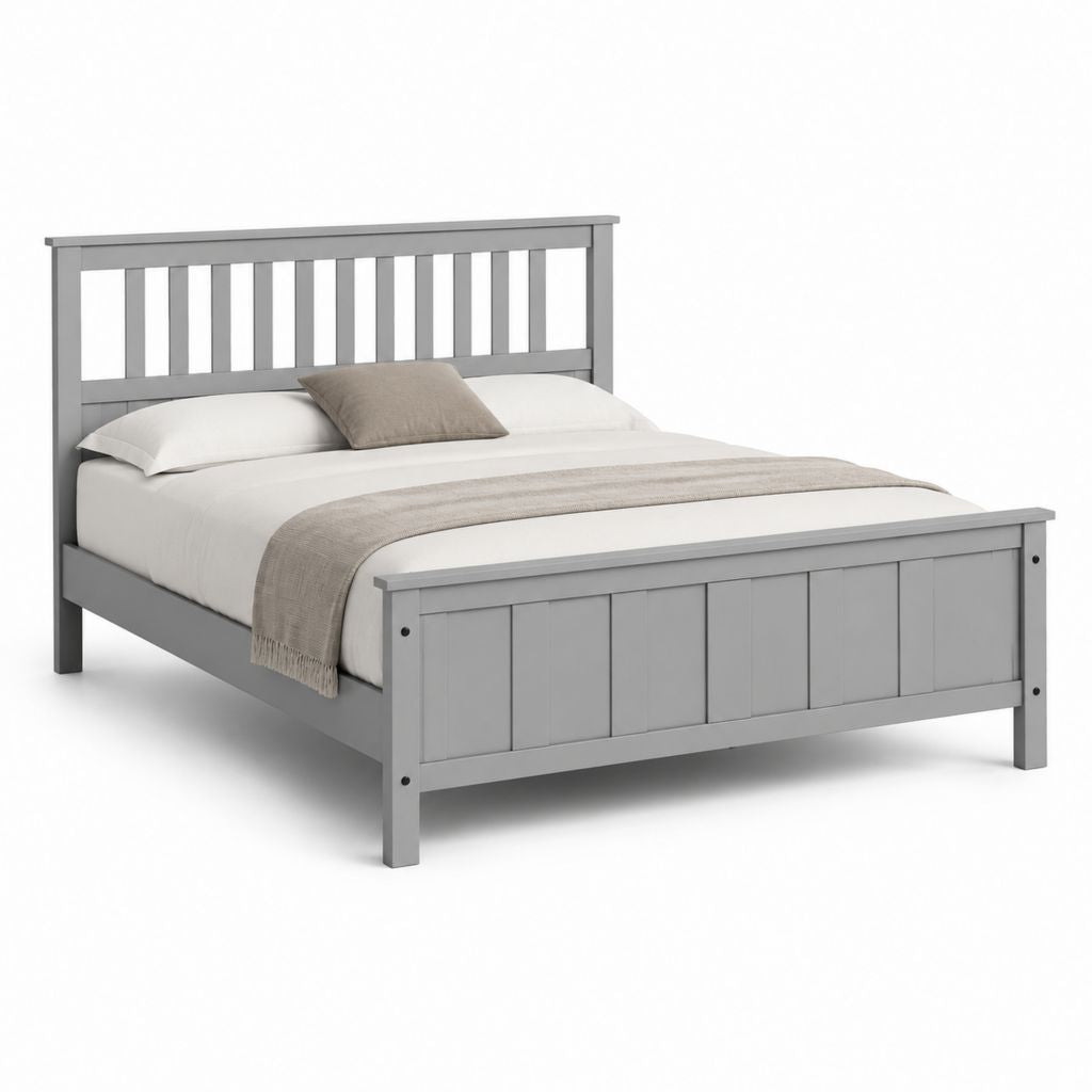 Letto matrimoniale grigio in legno massello di pino rettangolare 160 x 200 cm