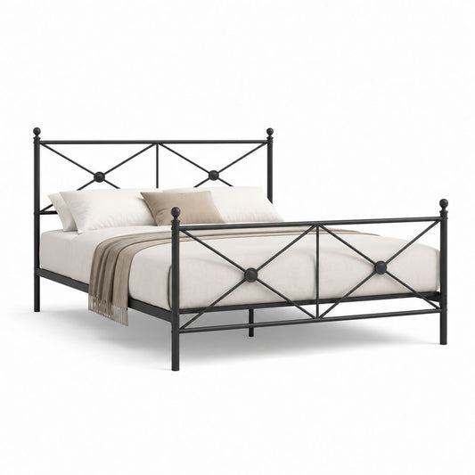 Struttura letto matrimoniale nera in acciaio con testiera e pediera geometriche 160 x 200 cm