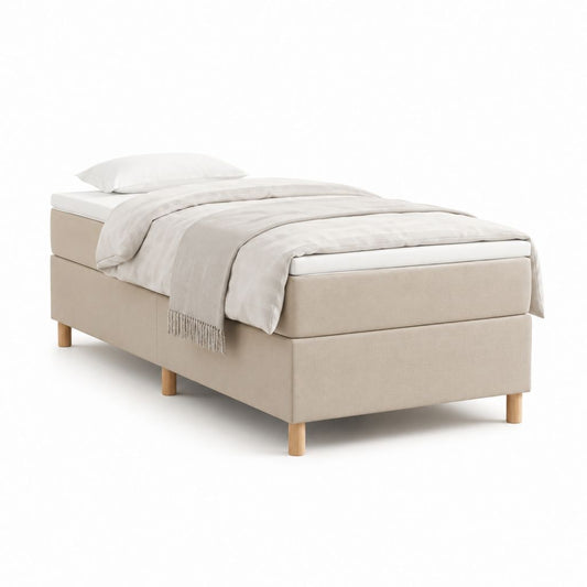 Letto singolo imbottito beige in poliestere con materasso 90 x 200 cm