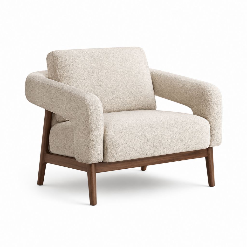 Poltrona da soggiorno beige in bouclé di poliestere con struttura in legno massello 82 x 78 x 82 cm
