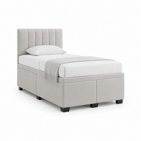 Letto singolo imbottito grigio chiaro in poliestere rettangolare 90 x 200 cm