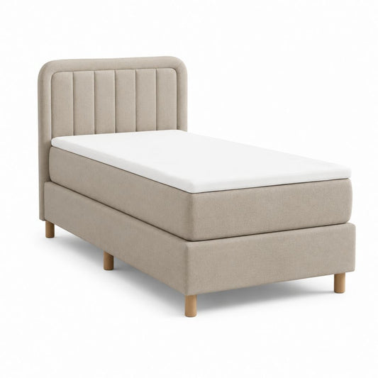 Letto singolo imbottito beige in poliestere con materasso 90 x 200 cm