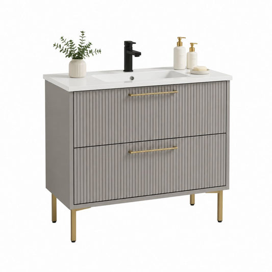 Mobile bagno con lavabo integrato grigio in MDF 80 x 46 x 85 cm con 2 cassetti