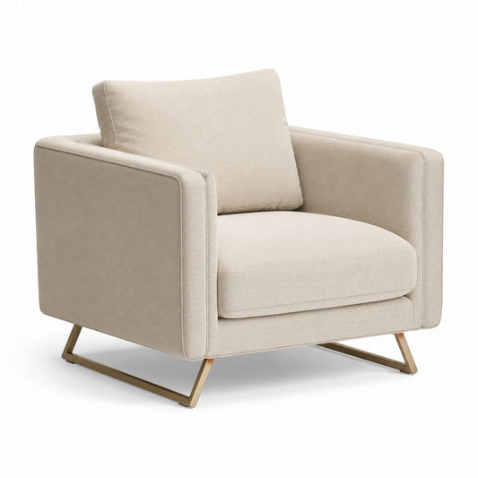 Poltrona imbottita da soggiorno beige in poliestere forma squadrata 90 x 85 x 84 cm
