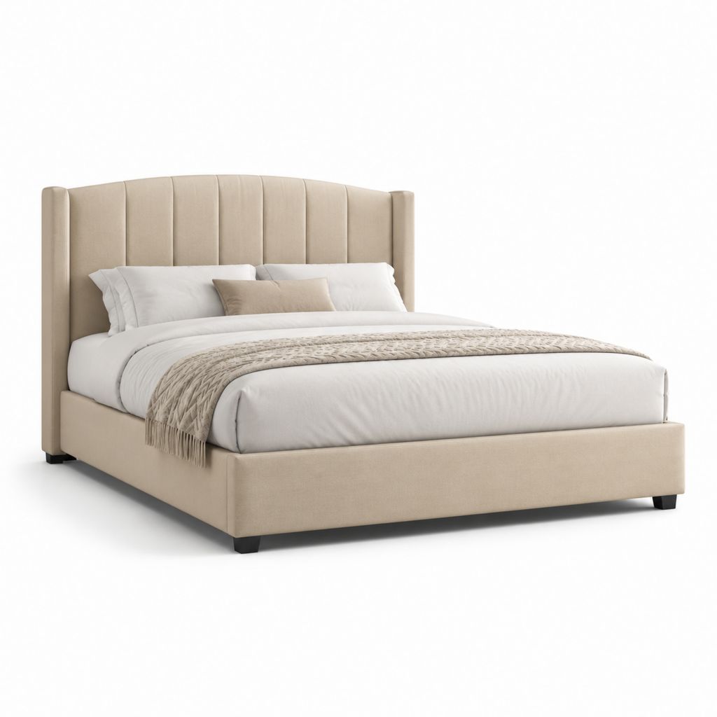 Letto matrimoniale imbottito beige in poliestere 160 x 200 cm