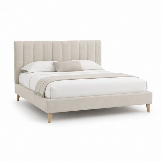 Letto matrimoniale imbottito beige in poliestere rettangolare per materasso 160 x 200 cm 175 x 215 x 110 cm