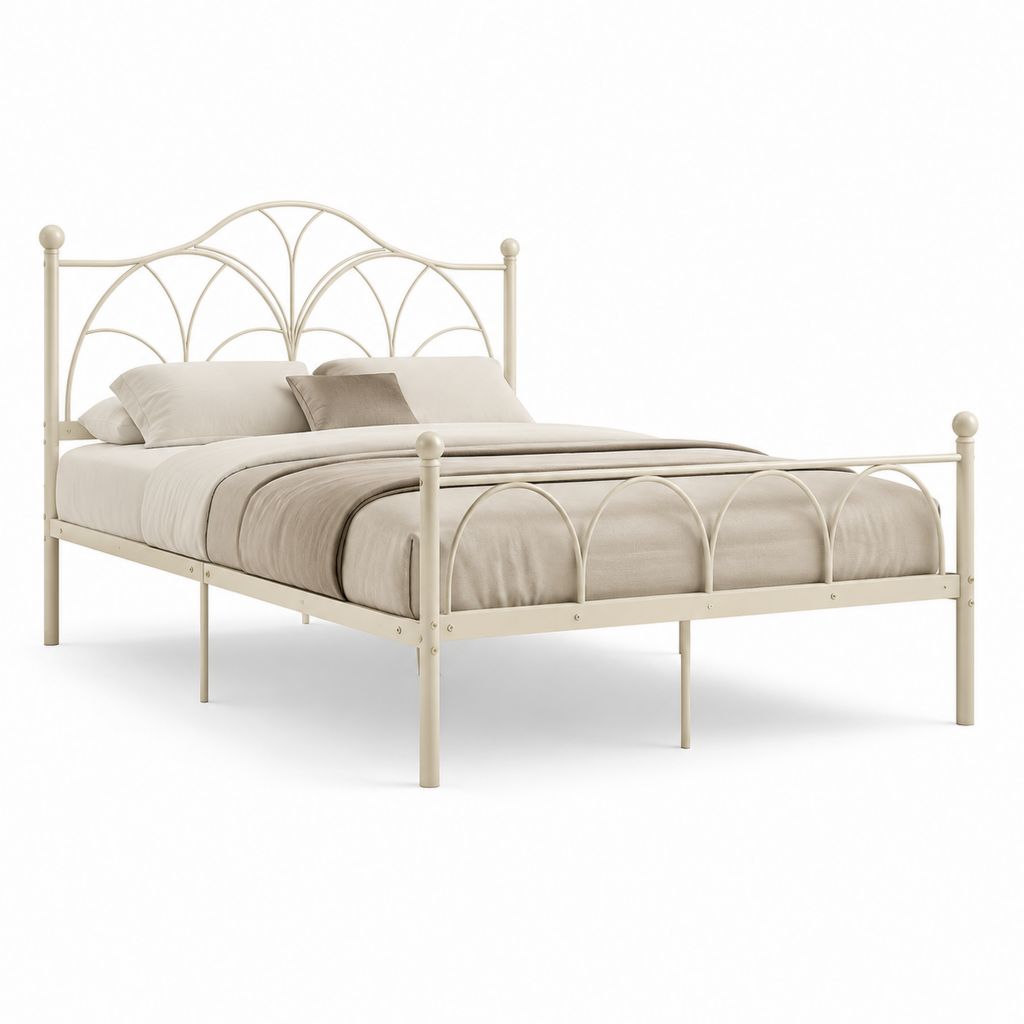 Letto matrimoniale in acciaio avorio con struttura ad arco 160 x 200 cm