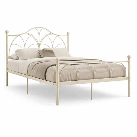 Letto matrimoniale in acciaio avorio con struttura ad arco 160 x 200 cm