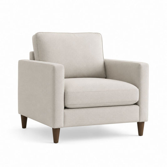 Poltrona da soggiorno beige in poliestere con braccioli e piedi in legno massello 82 x 88 x 86 cm