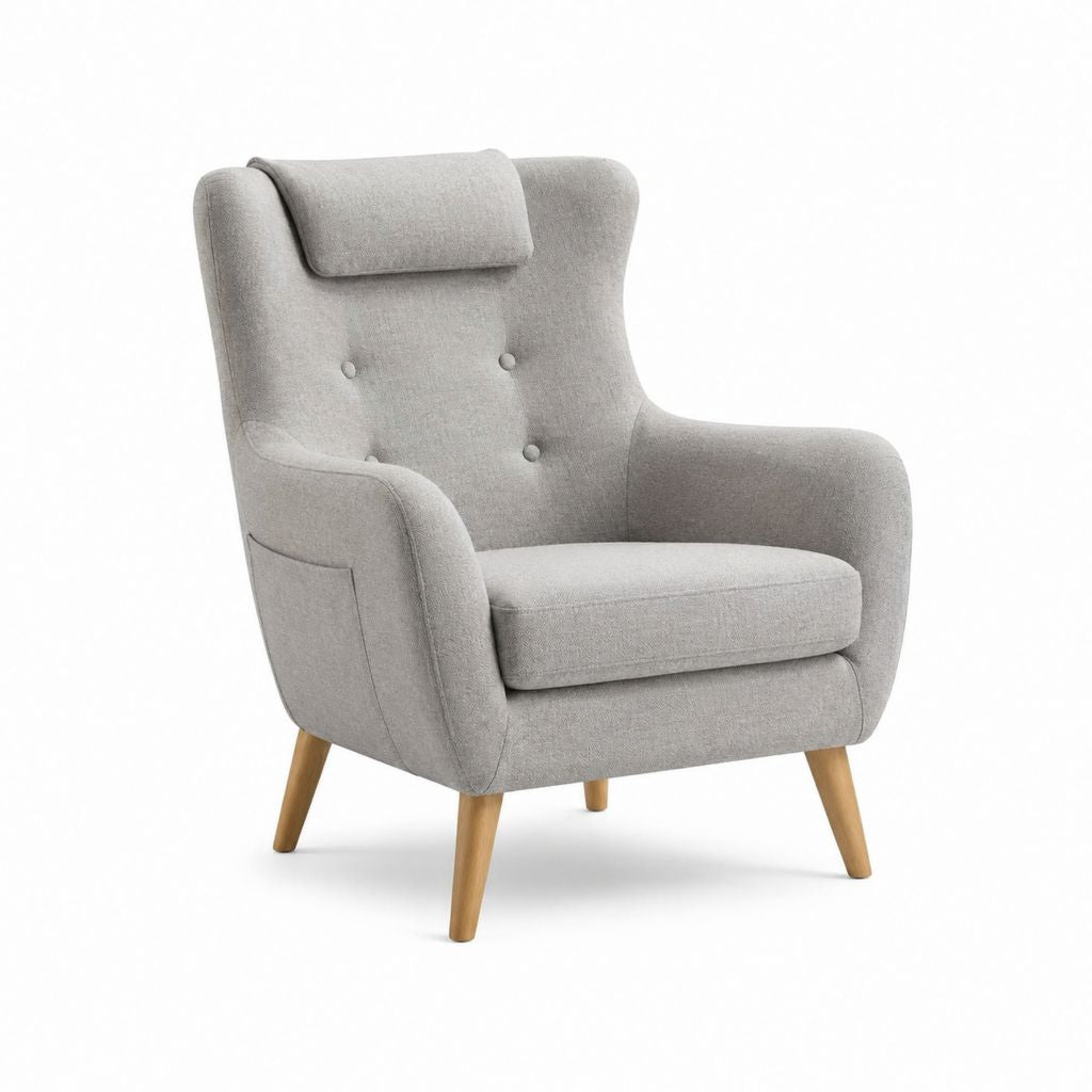 Poltrona relax grigia in poliestere con schienale alto e gambe in faggio 80 x 88 x 101 cm
