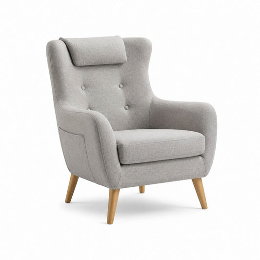 Poltrona relax grigia in poliestere con schienale alto e gambe in faggio 80 x 88 x 101 cm