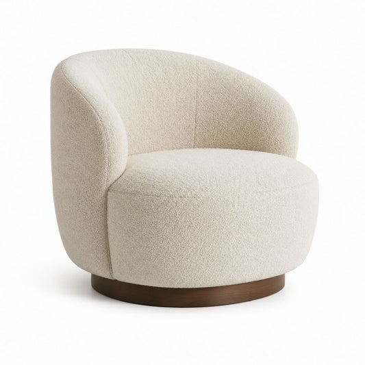 Poltrona girevole da soggiorno beige in bouclé di poliestere rotonda 78x82x76 cm