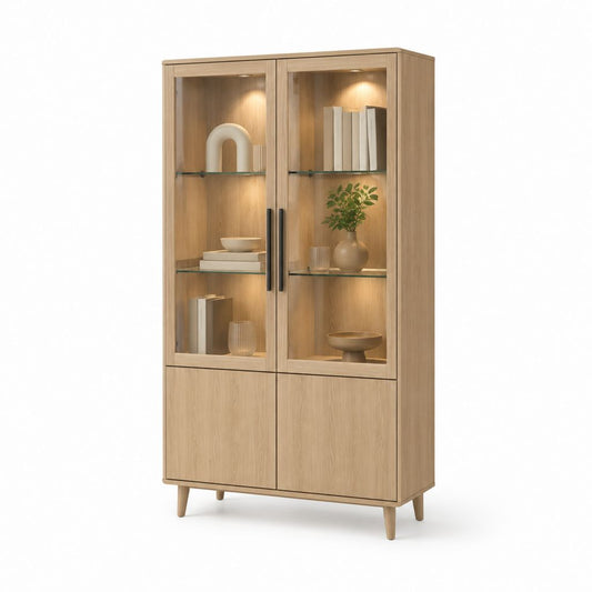 Vetrina soggiorno a 2 ante rovere chiaro in truciolare nobilitato e vetro 90 x 40 x 190 cm