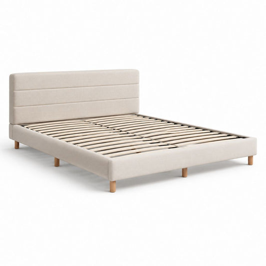 Letto matrimoniale imbottito beige in poliestere con rete a doghe 160 x 200 cm